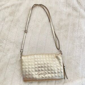 Jessica Simpson Gold Padded Quilted Crossbody Bag w/ Leopard Print Lining Y2k